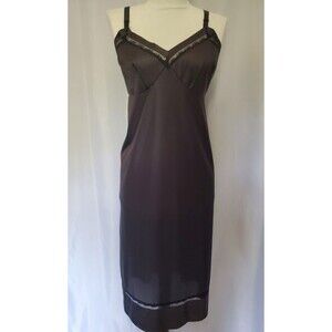 VINTAGE 70s  SLIP DRESS LINGERIE SILKY BLACK by LORRAINE TALL 38 Antron nylon